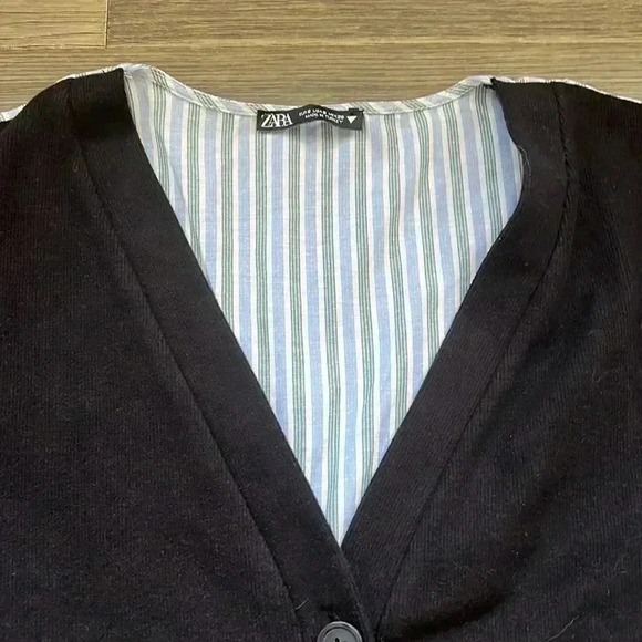 Zara  | Mixed media poplin stripe and black cardigan - Picture 6 of 9
